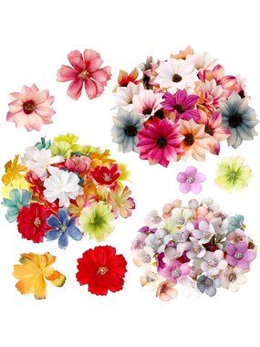 100 Pcs Artificial Craft Rose Daisy Peony Fabric Mini Flowers